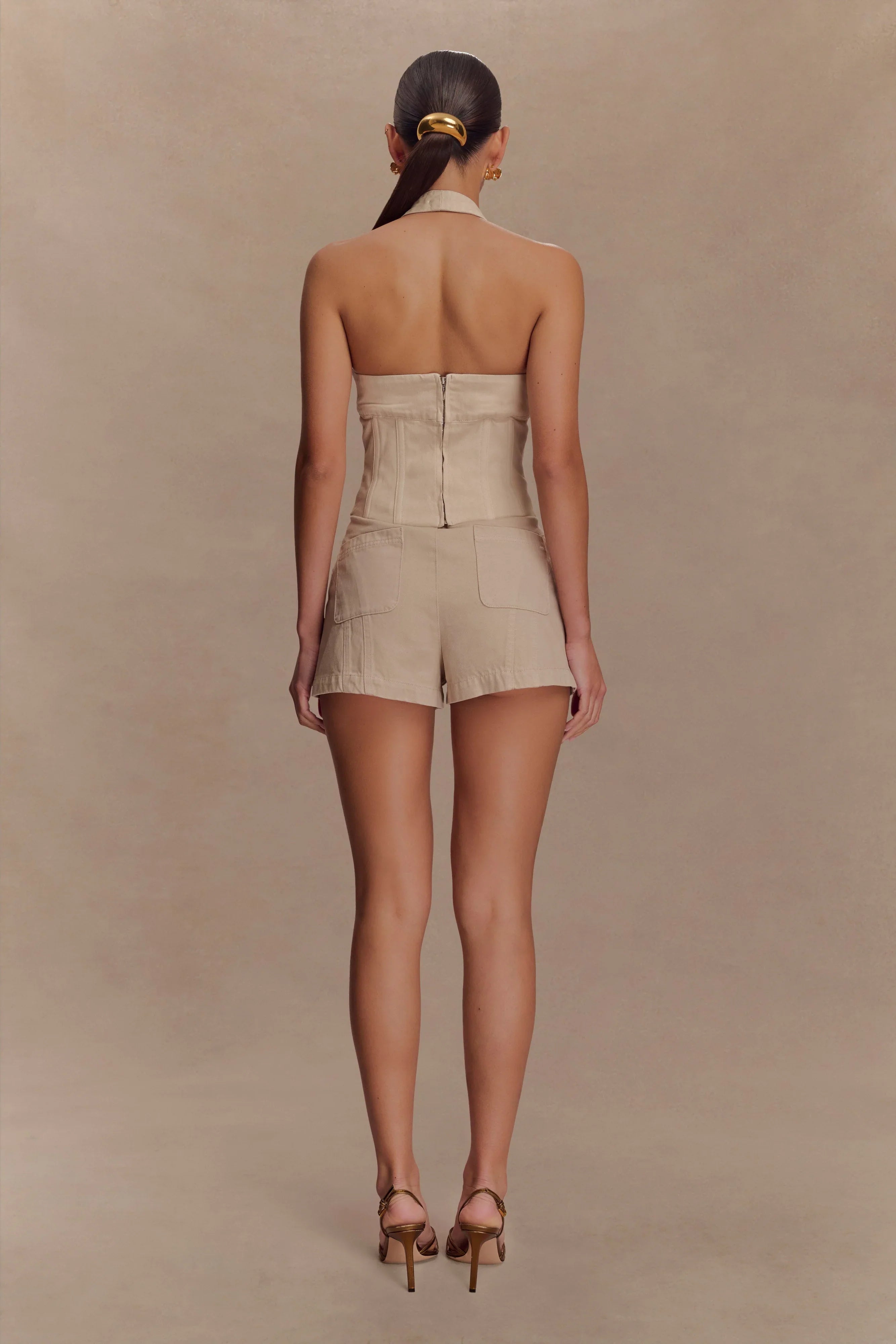 Meadow Denim Corset Halter Top Stone Wash