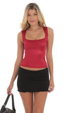 Satin Square Neck Top in Red