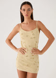 Levanna Beaded Sequin Mini Dress Pale Olive