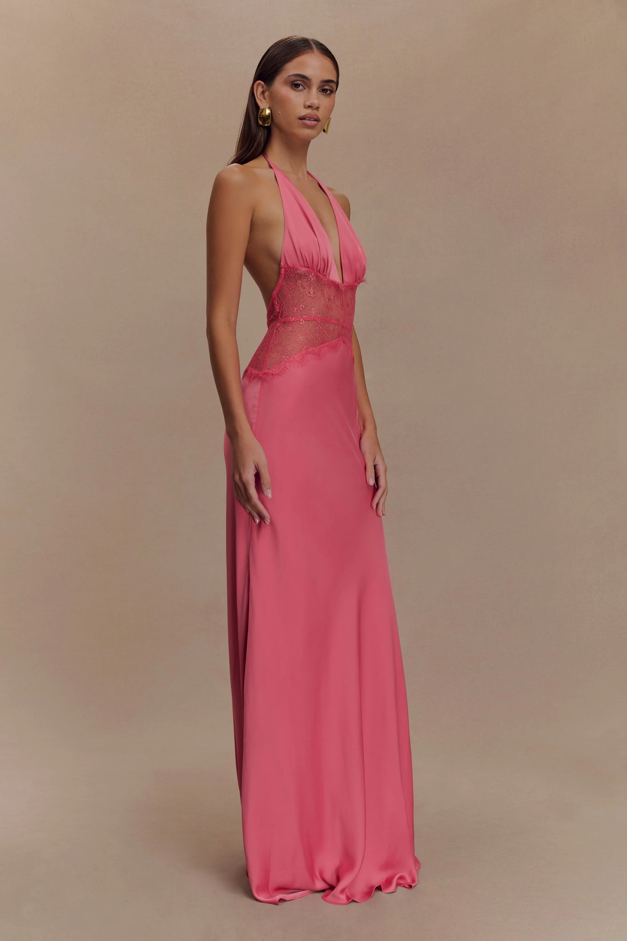 Dinah Lace And Satin Maxi Dress Blush Rose