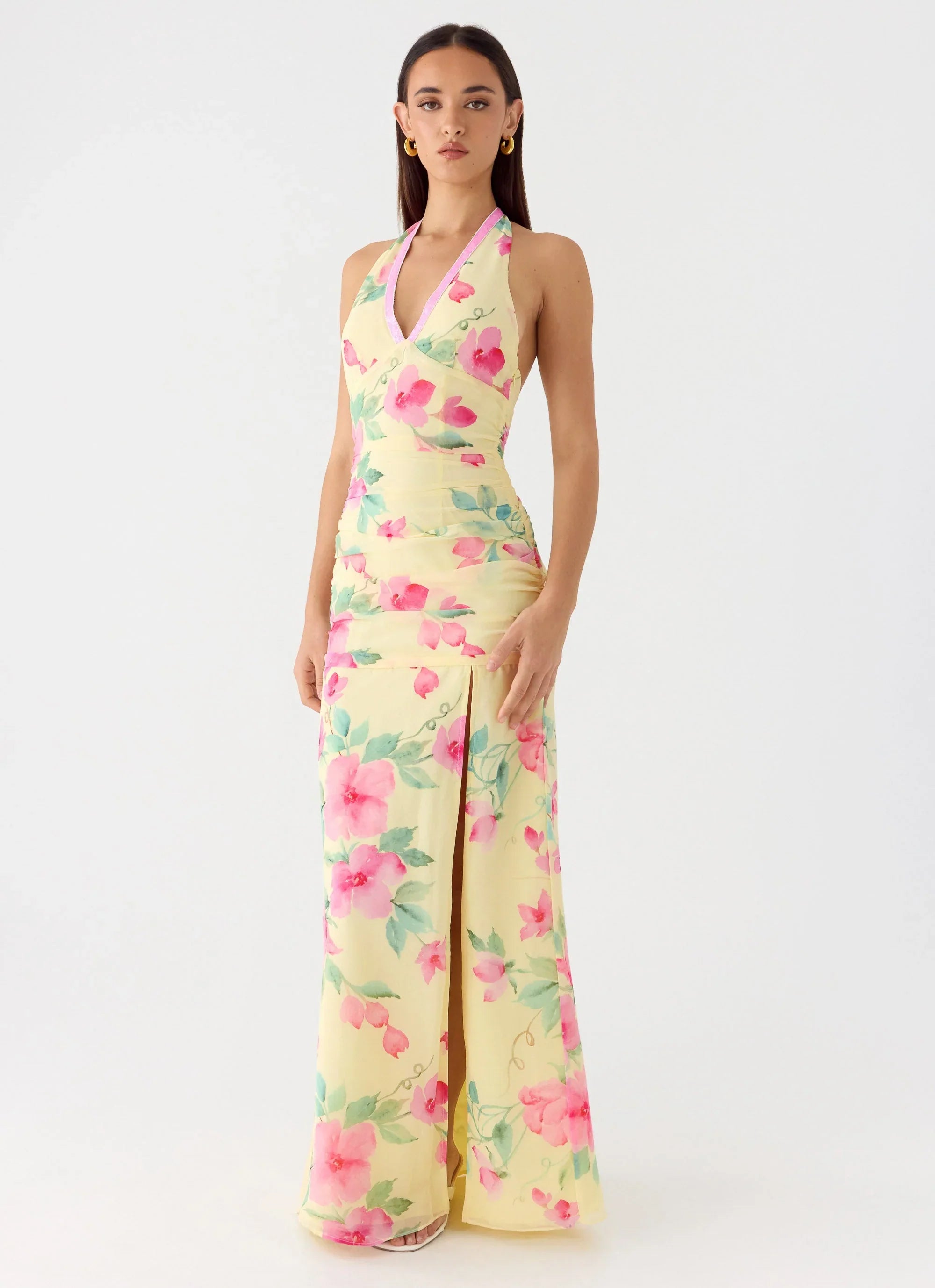 Colada Halter Maxi Dress Lemon Soleil