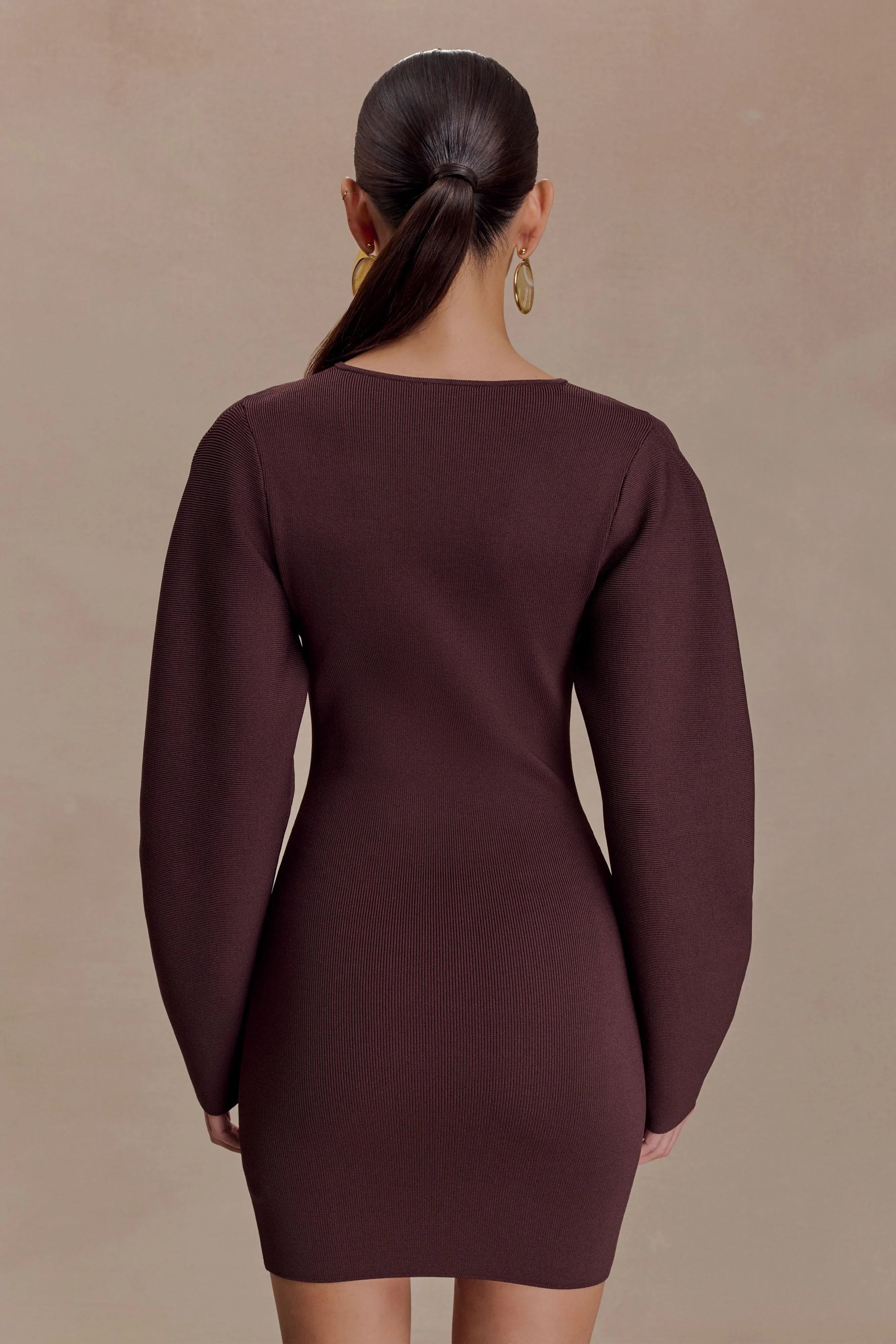 Billy Balloon Sleeve Knit Mini Dress Dark Chocolate