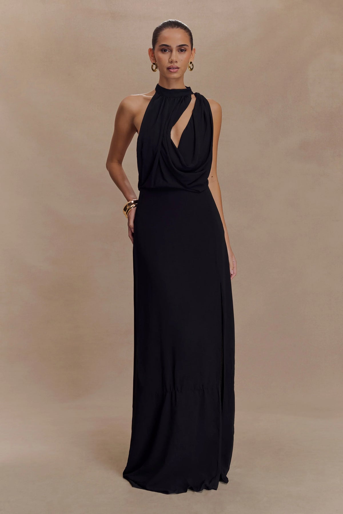 Galia Cowl Neck Maxi Dress Black