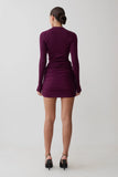 Agness Long Sleeve Button Up Knit Dress Plum