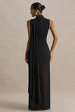 Unpredictable Black High Neck Maxi Dress With Back Cape Detail