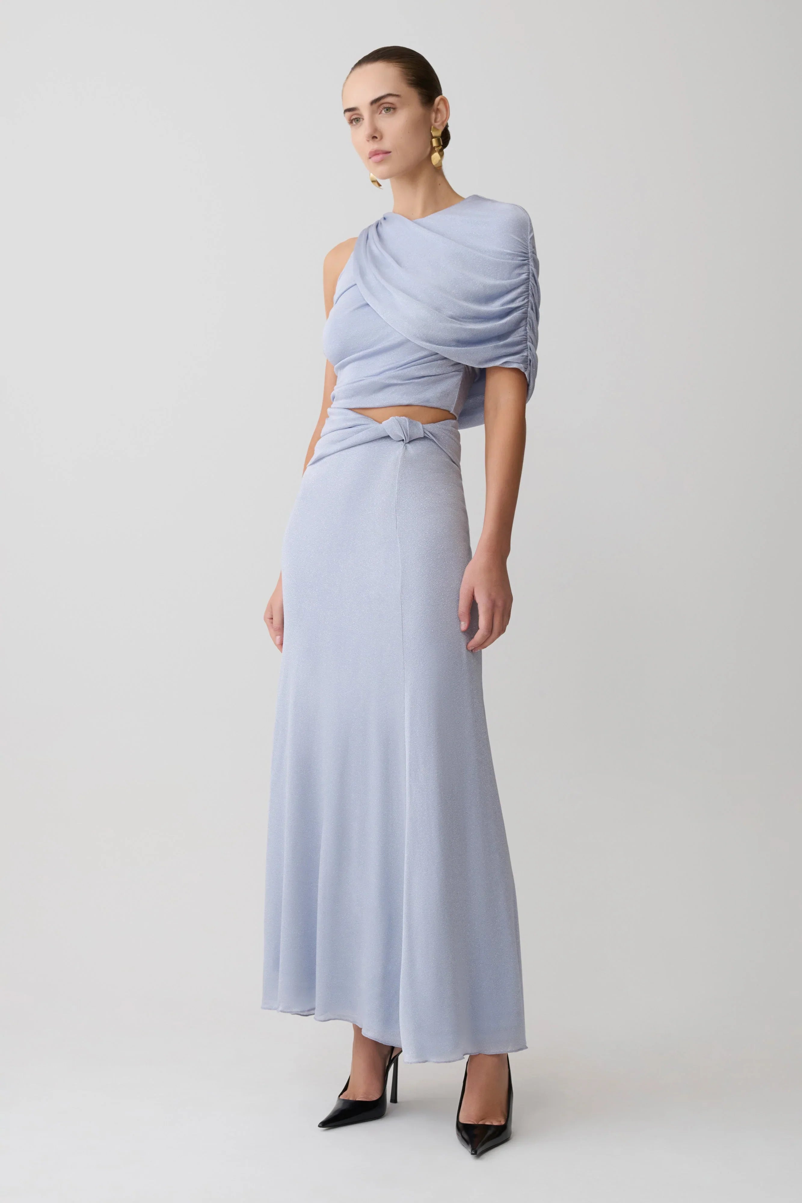 Adrienne One Shoulder Lurex Top Pastel Blue