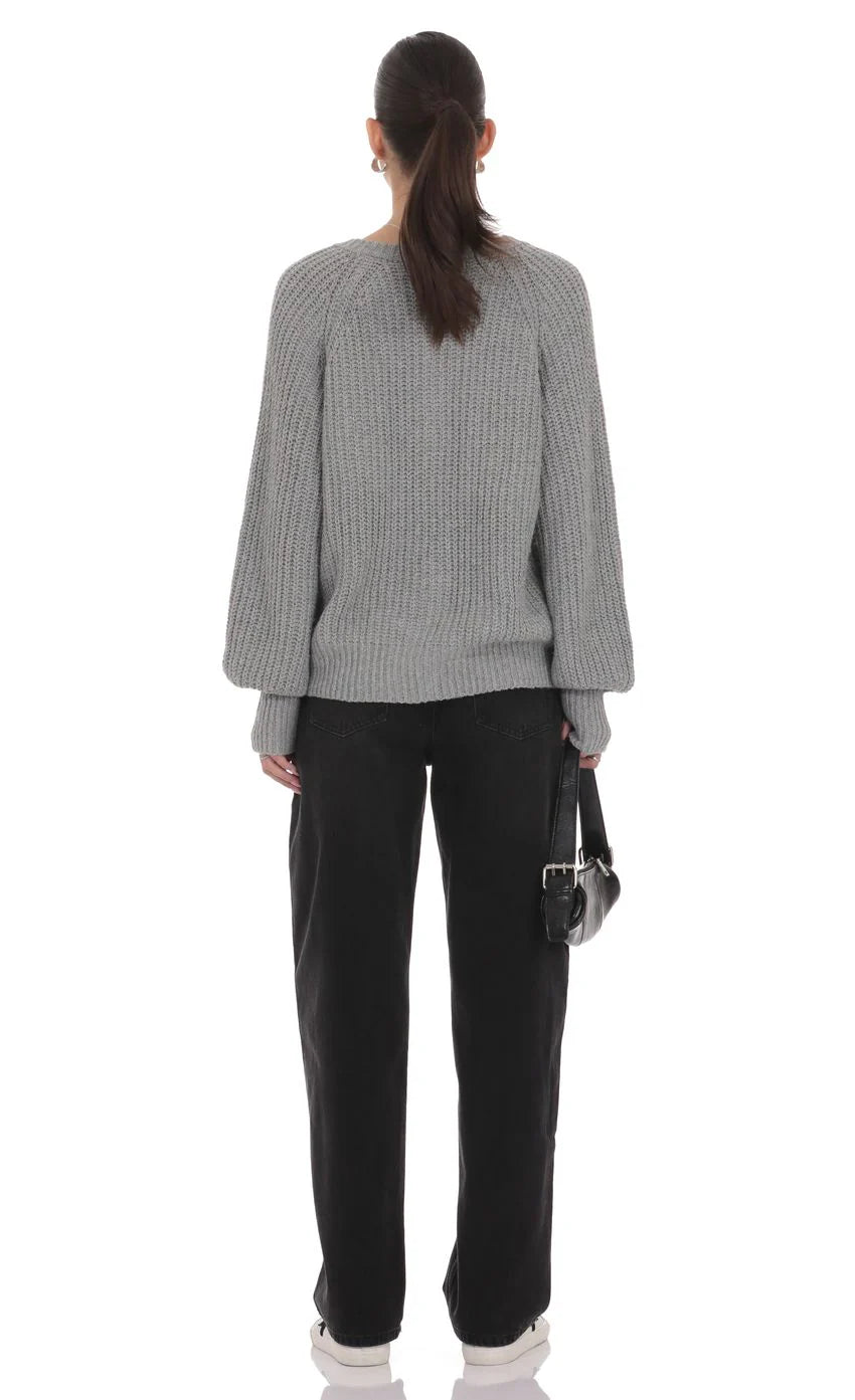 Braid Cable Knit Cardigan in Gray