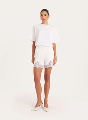 Cream Satin Lace Trim Shorts