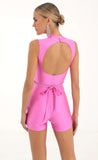 Rhinestone Cutout Romper in Pink