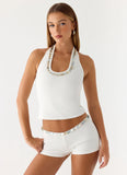 Rosmunda Beaded Mini Shorts White