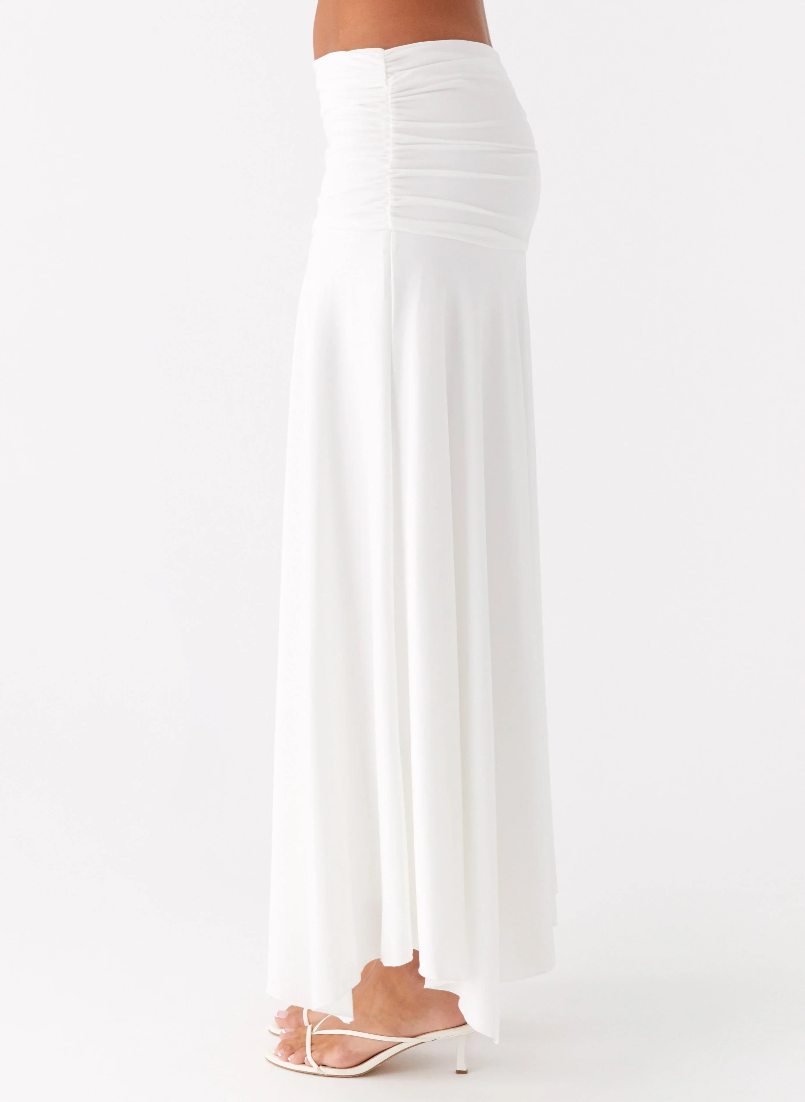 Liana Ruched Maxi Skirt White