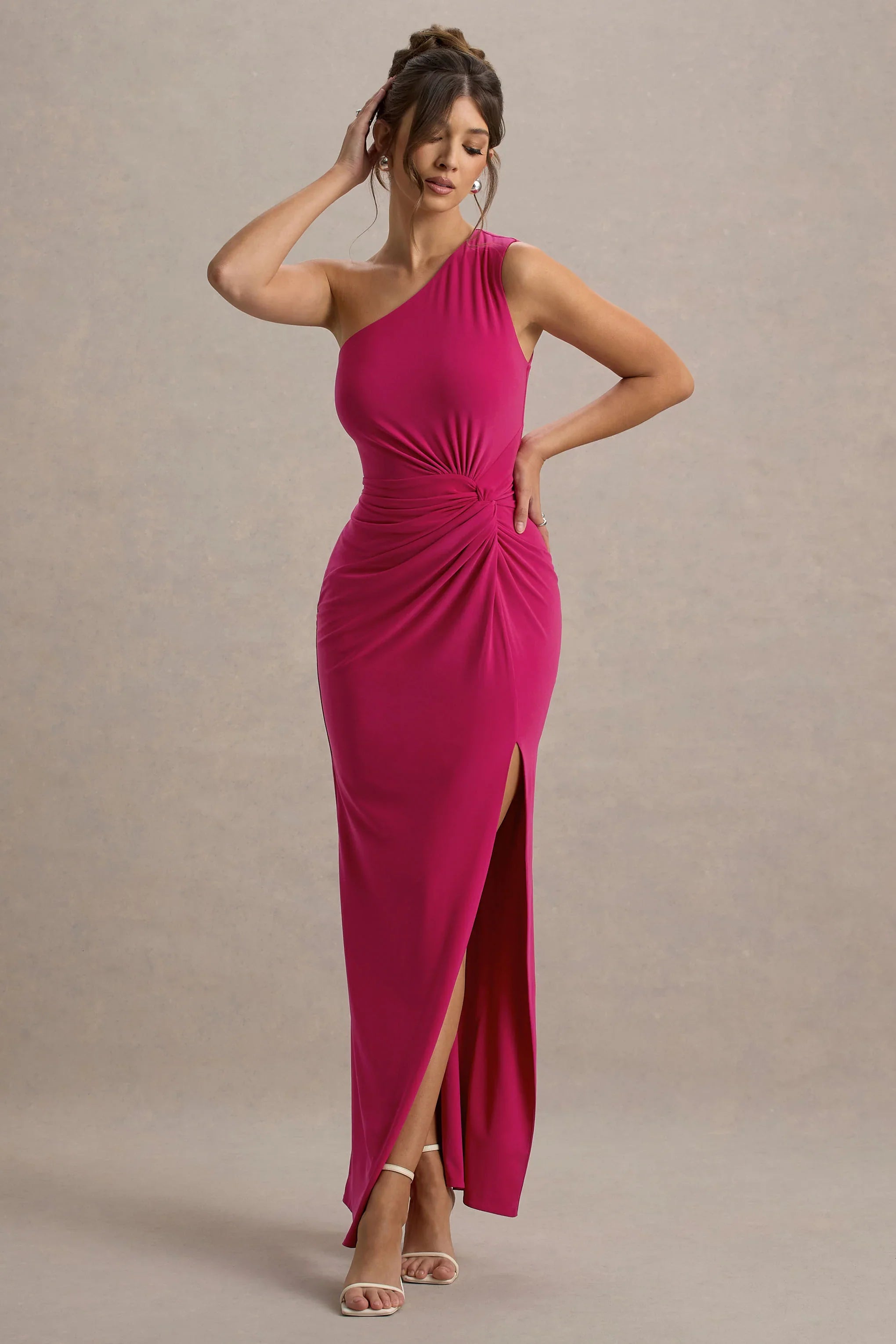 Galene Hot Pink Asymmetric Wrap Maxi Dress