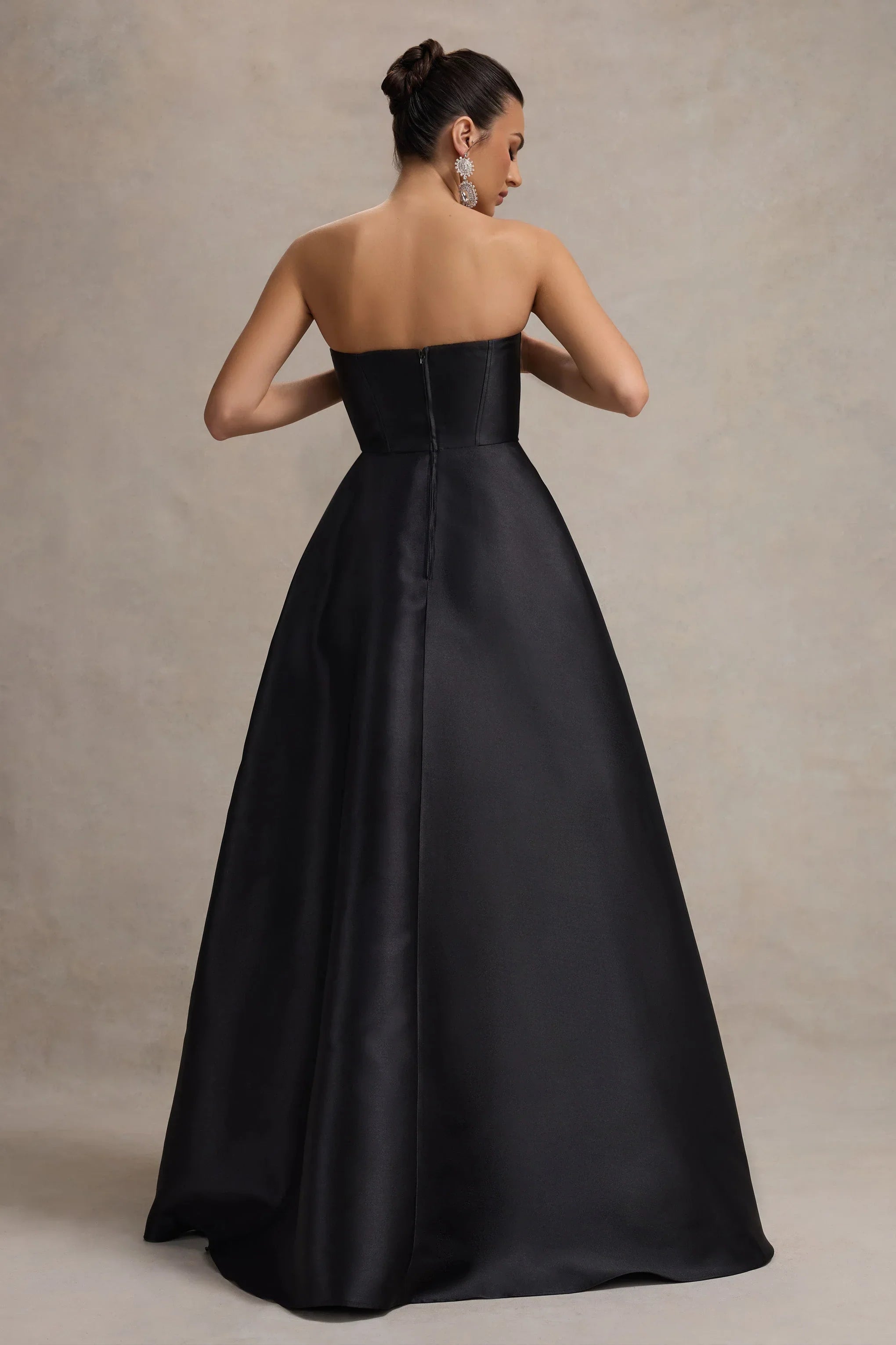 Universe Black Bandeau Puff Skirt Split Maxi Dress