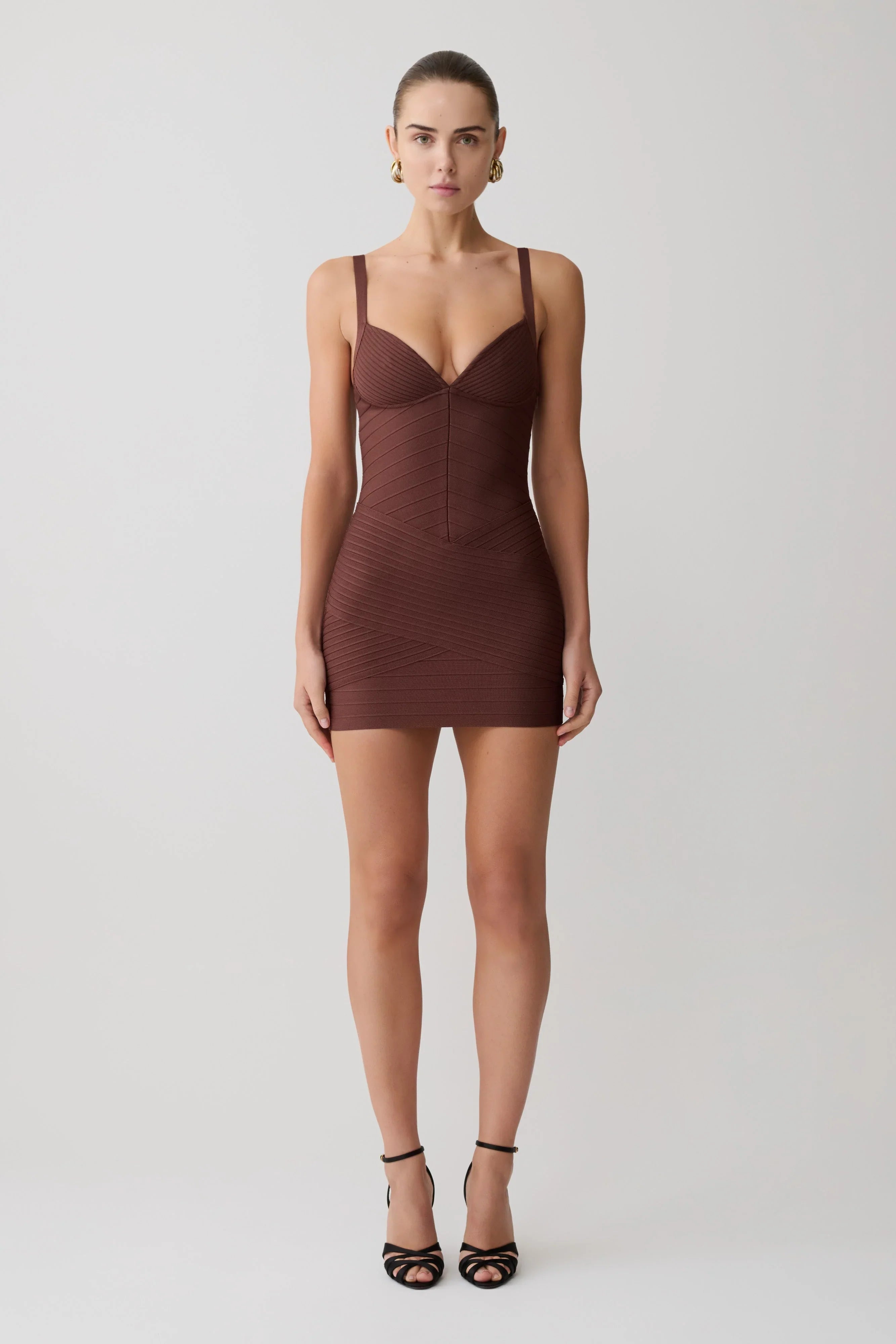 Maison Bandage Knit Mini Dress Chocolate