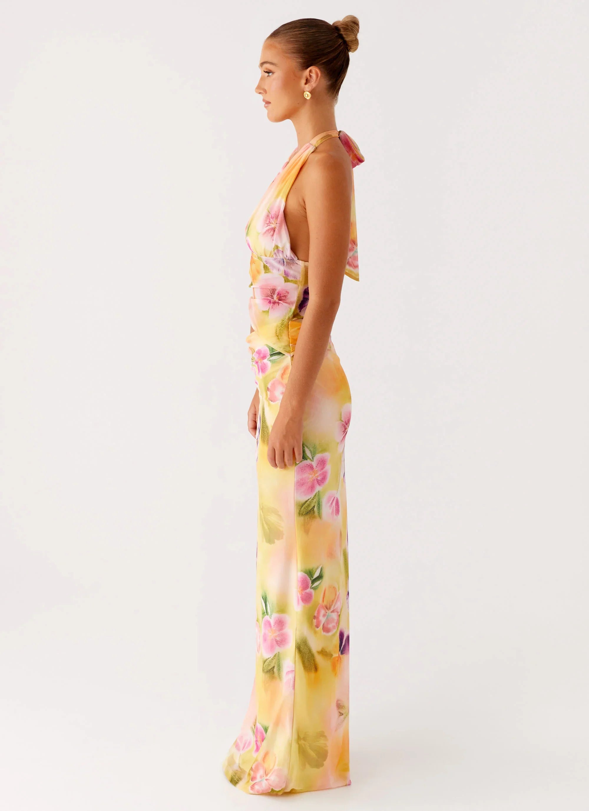 Main Act Halter Maxi Dress Sunburst Floral