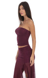 Mesh Ruched Tube Top in Plum