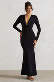 Heavy Heart Black Cowl Neck Long Sleeve Maxi Dress