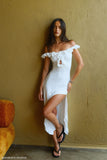 Allegra Off Shoulder Ruffle Midi Dress Ivory