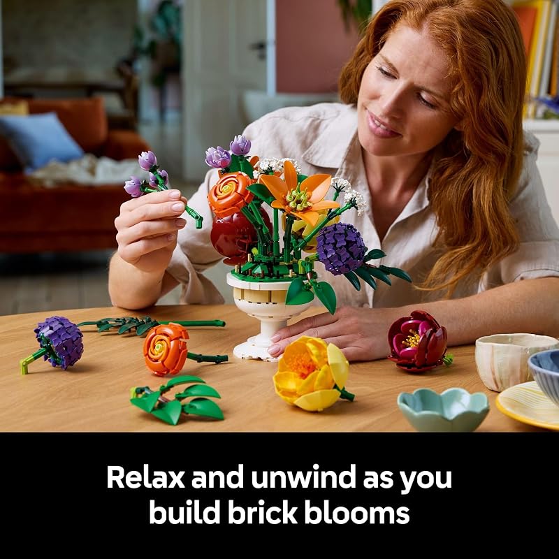 LEGO Botanicals Flower Arrangement Artificial Flowers Building Set Decor for Table Display Gift for Birthdays Unique Bouquet for Adults Ages 18 10345