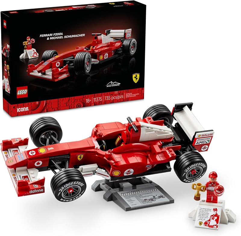 LEGO Icons Ferrari F2004 Michael Schumacher Building Set for Adults Ages 18 Ferrari F1 Bedroom Home Office Desk Decor Gift Ideas for Men Women Fans 11375