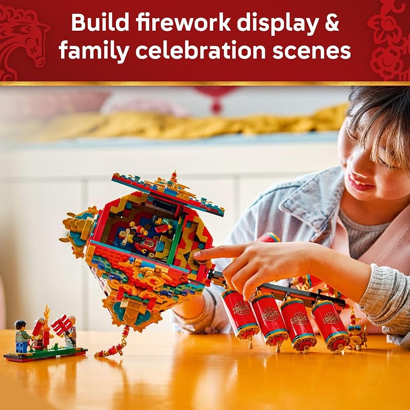LEGO Spring Festival Fortune Firecracker Kids Building Toy Chinese New Year Toy for Boys Girls Ages 9 Play Display Wall Art with Realistic Sound Effects Gift Idea for Birthdays 80118