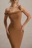 Salome Brown Twisted Asymmetric Midi Dress