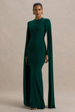 Isla Bottle Green Crew Neck Maxi Dress With Cape Sleeve