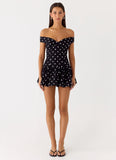 Endless Romance Off Shoulder Mini Dress Black Polkadot