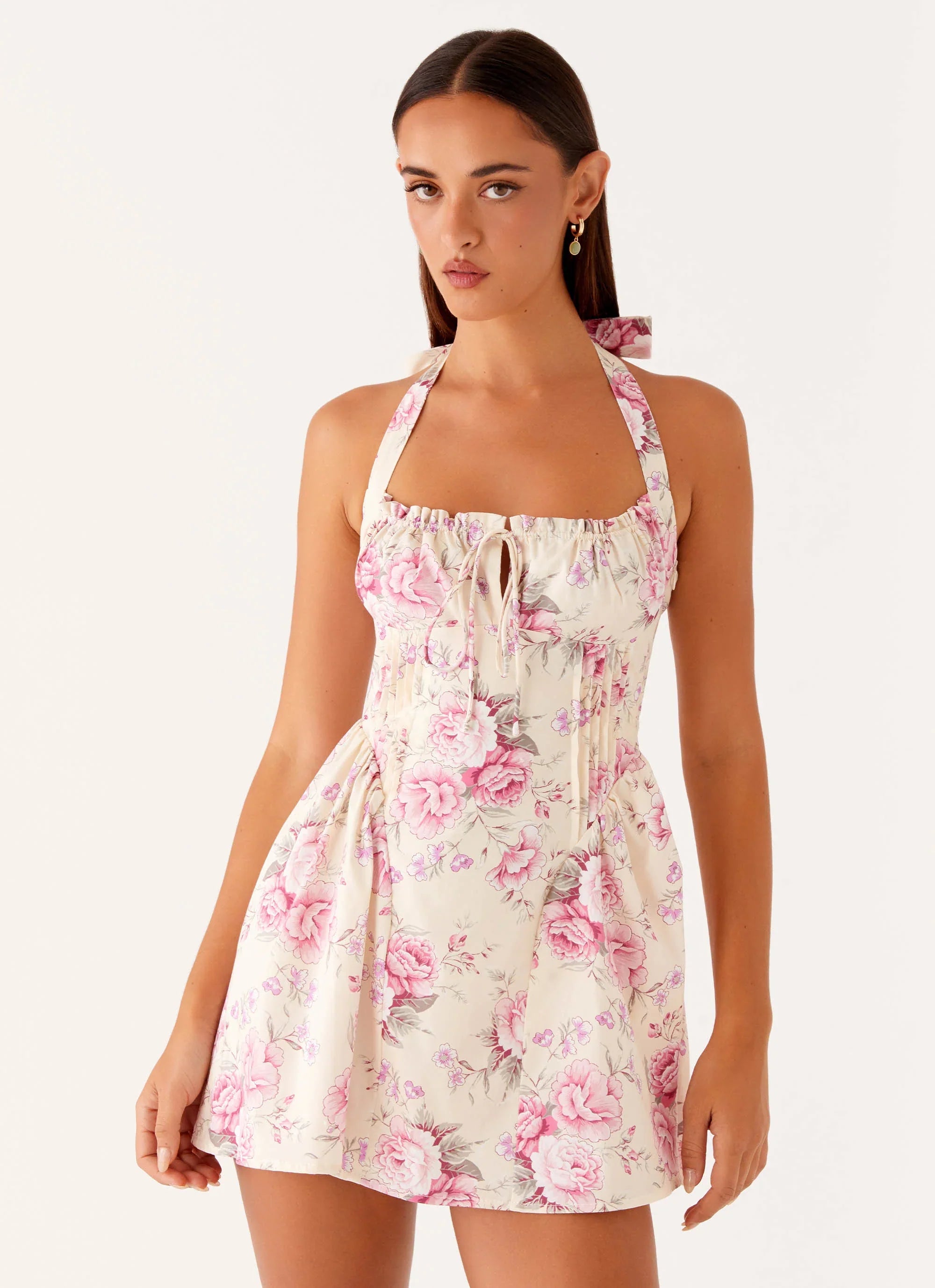 Rosalie Halter Mini Dress Vintage Pink Floral