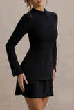 Athena Black Long Sleeve Mini Dress With Pleated Hem