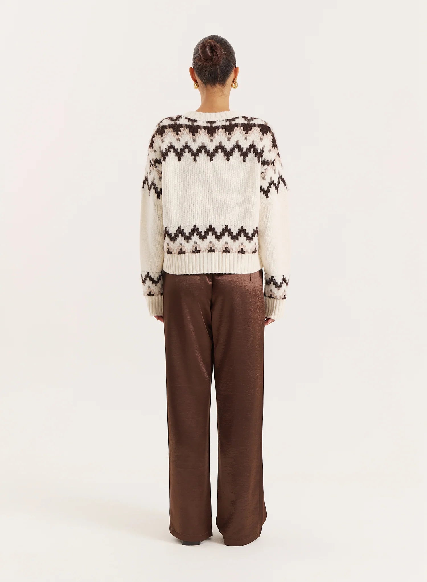 White Knitted Fairisle Button Front Cardigan