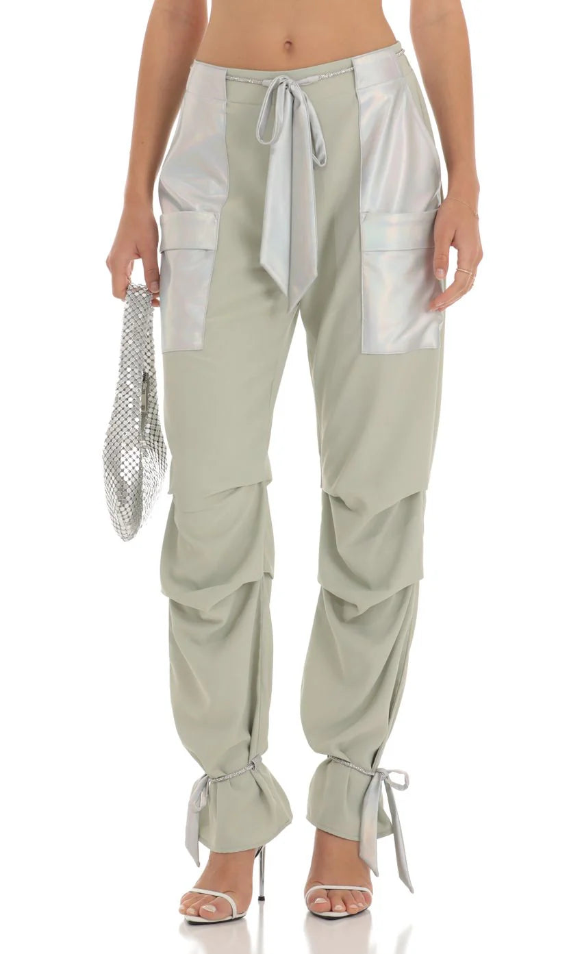 Rhinestone Pants in Sage Green