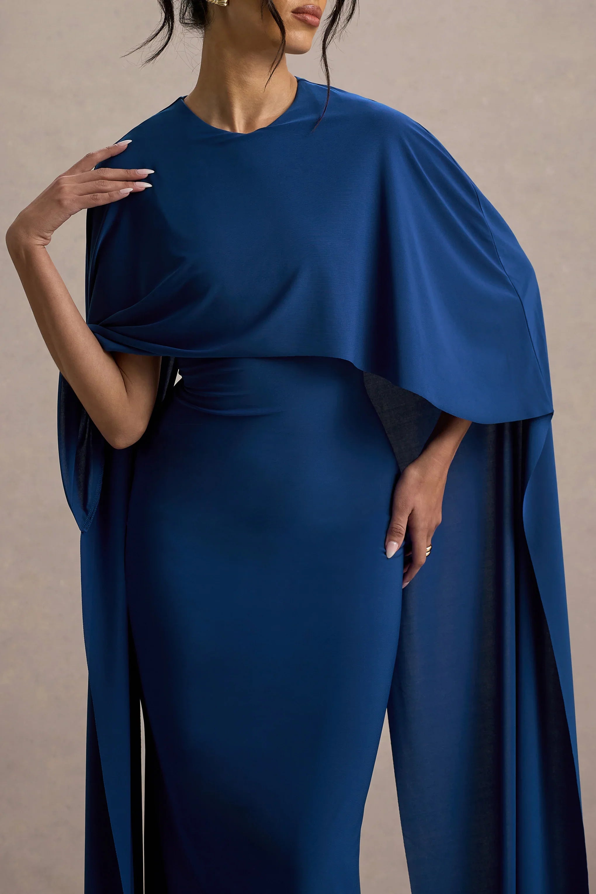 Padma Blue Draped Maxi Dress With Cape Sleeves