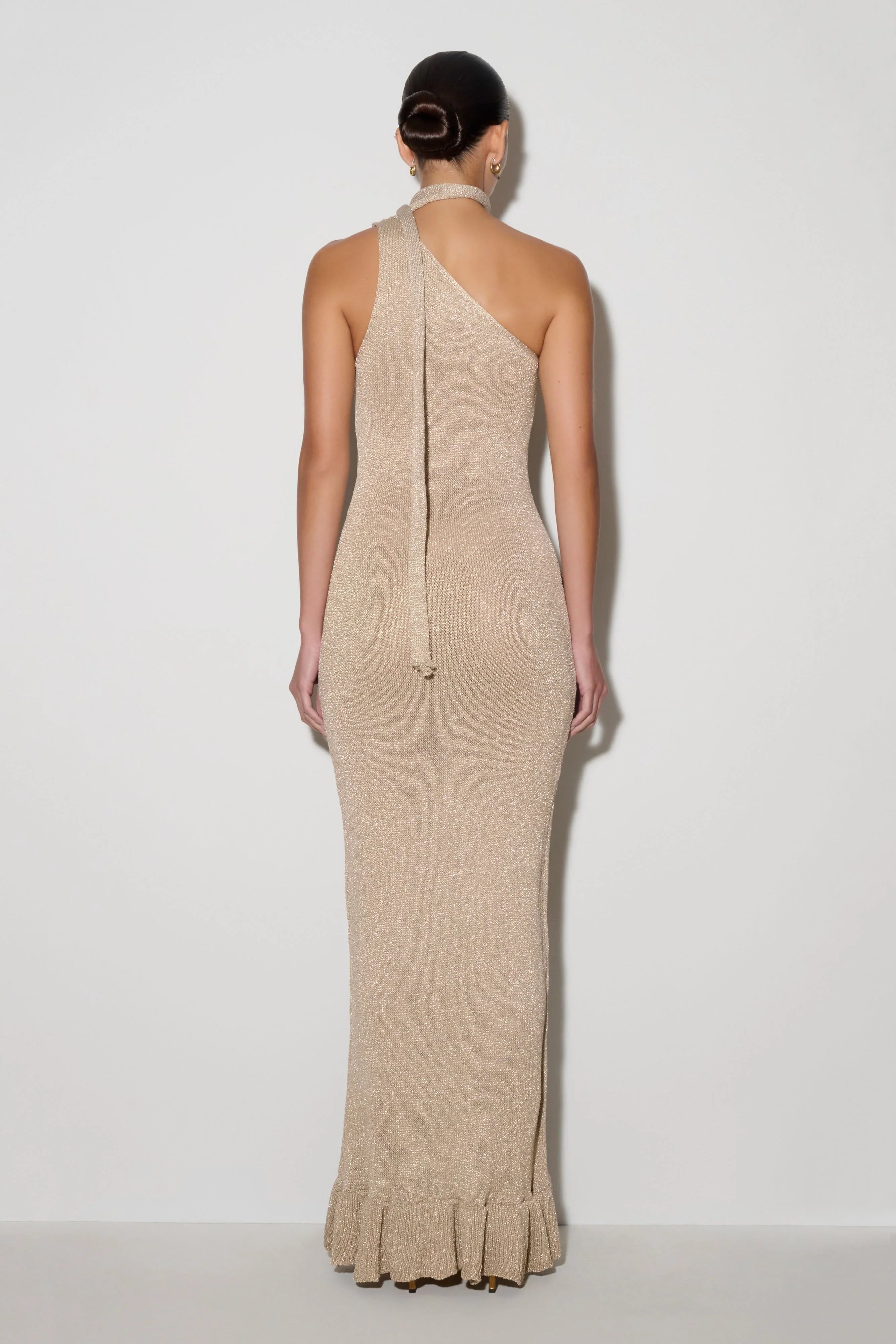 Celestino Floral Metallic Knit Maxi Dress Gold