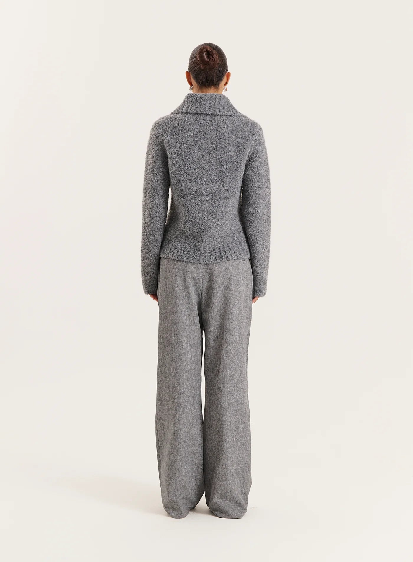 Dark Grey Knitted Collared Cardigan