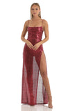 Sequin Cowl Neck Maxi Dress in Red