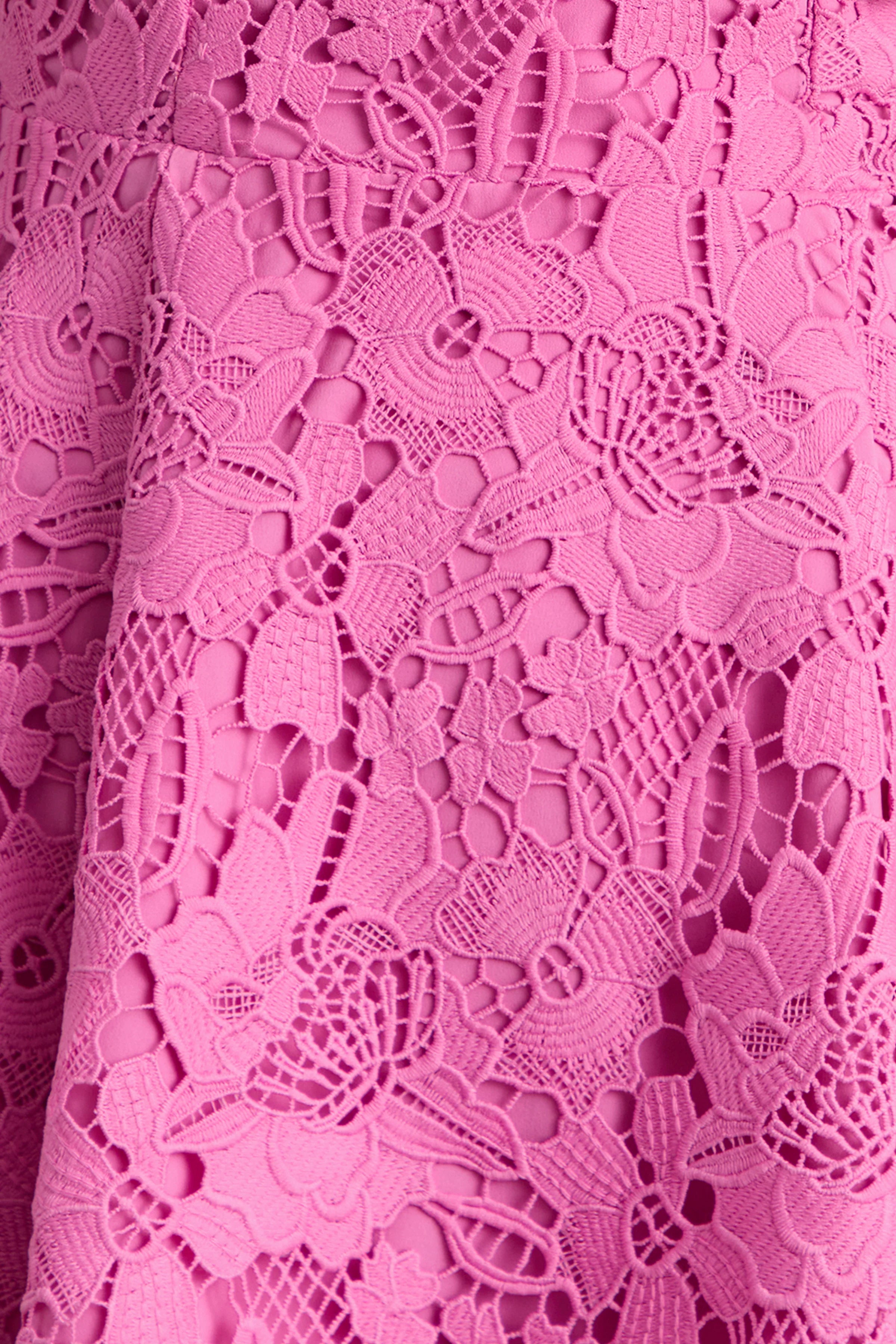 Morina Pink Lace Crew Neck Mini Dress