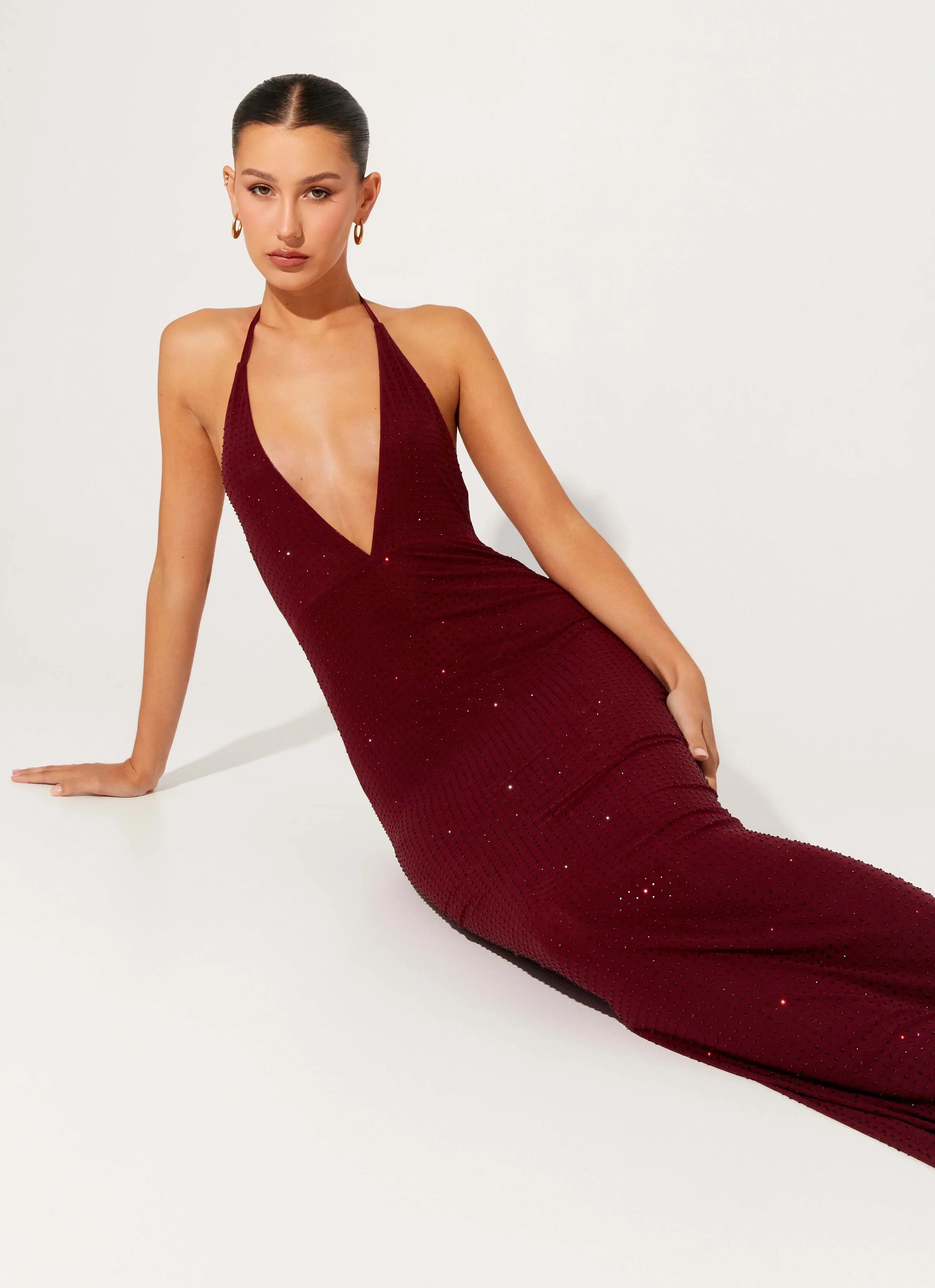 Keliese Beaded Maxi Dress Burgundy