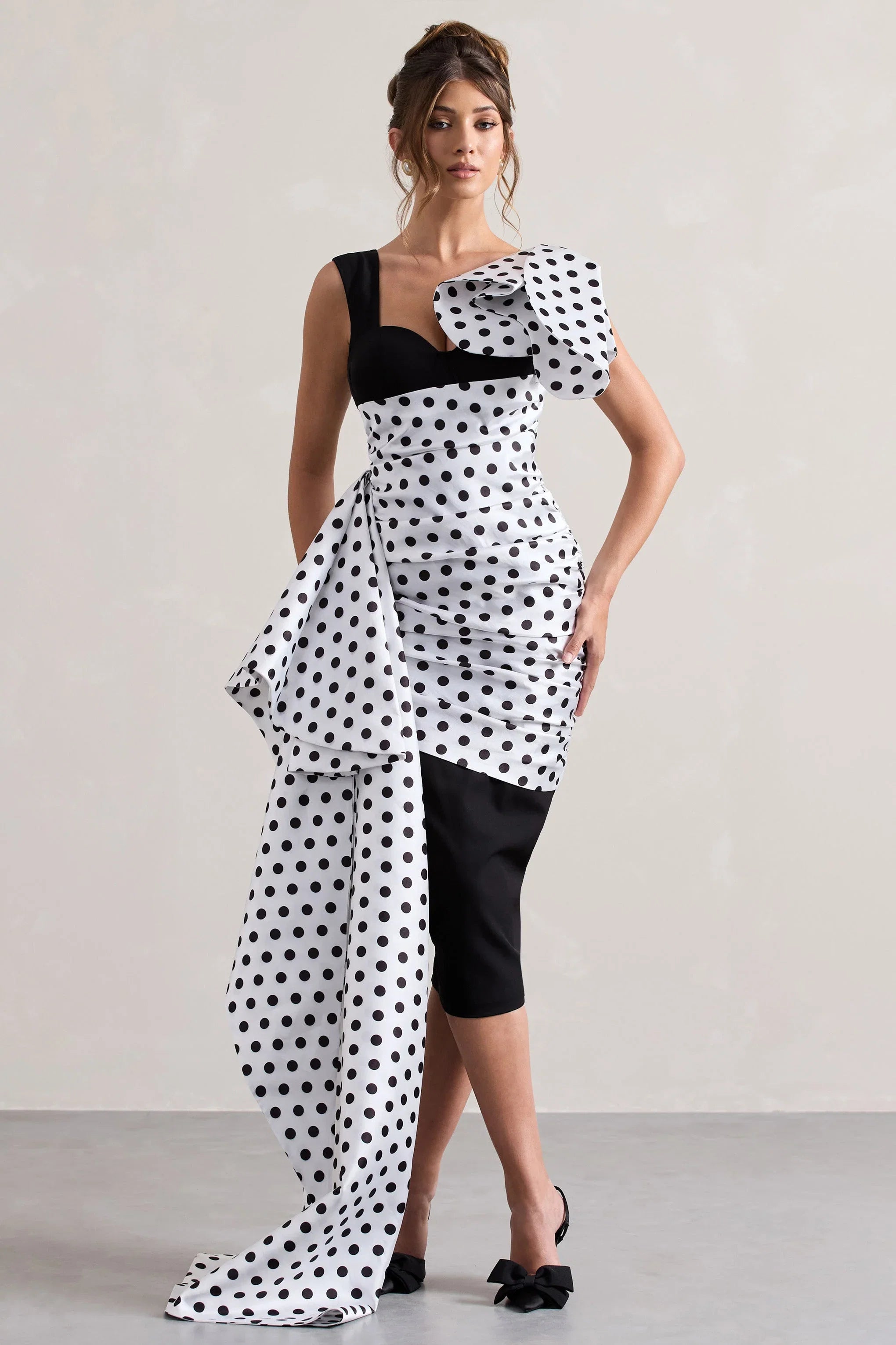 Unattainable Black Polka Dot Wrap Midi Dress Volume Drape