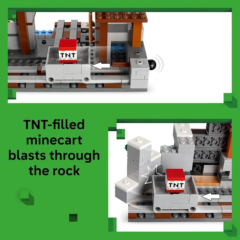 LEGO Minecraft the Pickaxe Mine Kids Toy Building Set for Boys and Girls Minecraft Toy for Gaming Fans 8 Includes Alex Miner and Stray Spider Jockey Minifigure Birthday Gift Idea 21277