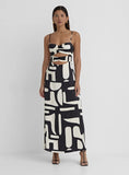 Abstract Print Satin Cut Out Detail Dress