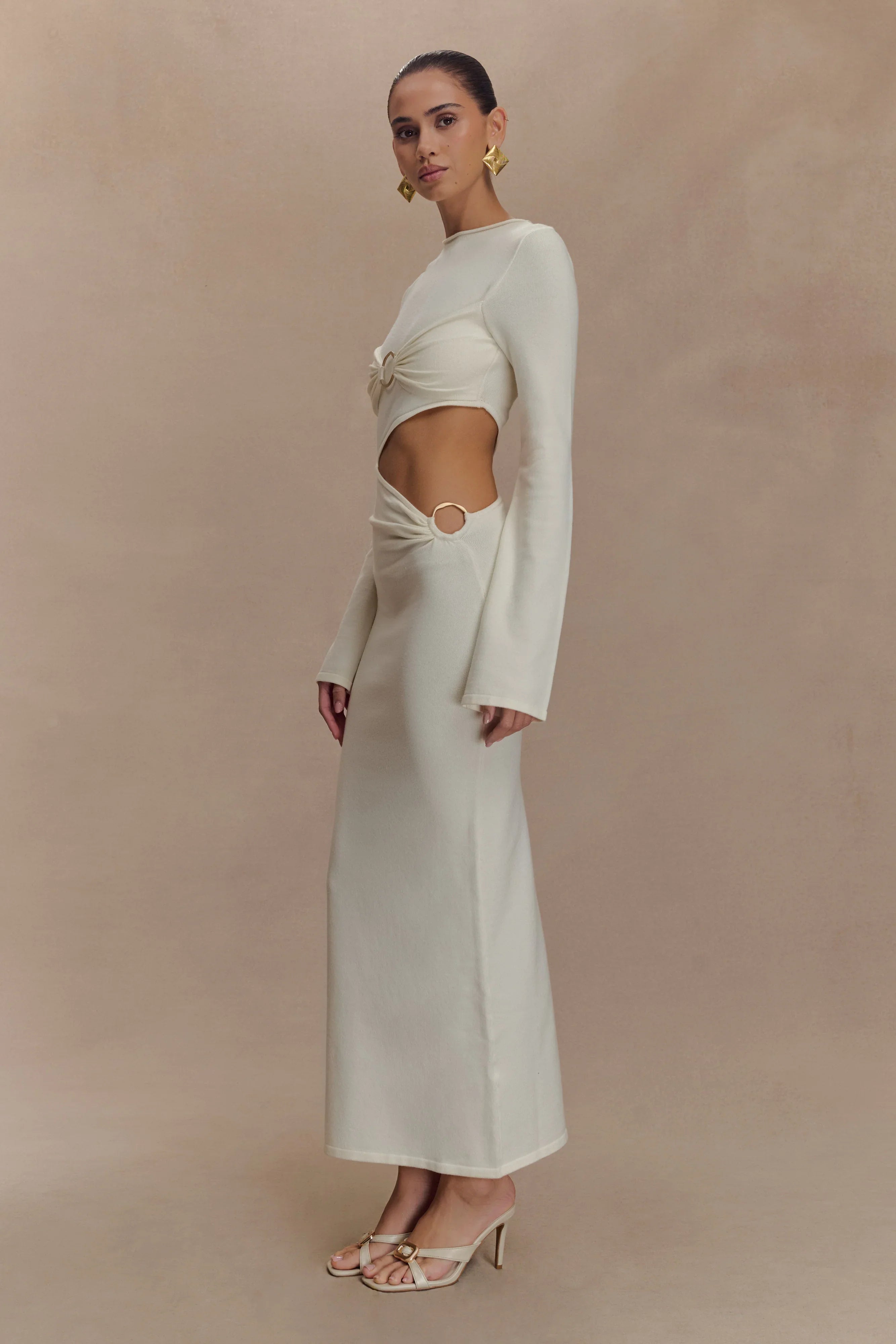 Azariah Long Sleeve Knit Midi Dress Ivory