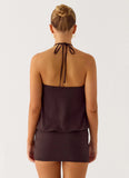 Jisoo Halter Mini Dress Cool Chocolate