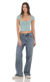 Short Sleeve Crop Top in Seaglass Blue