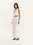 White Drop Waist Shirred Maxi Skirt