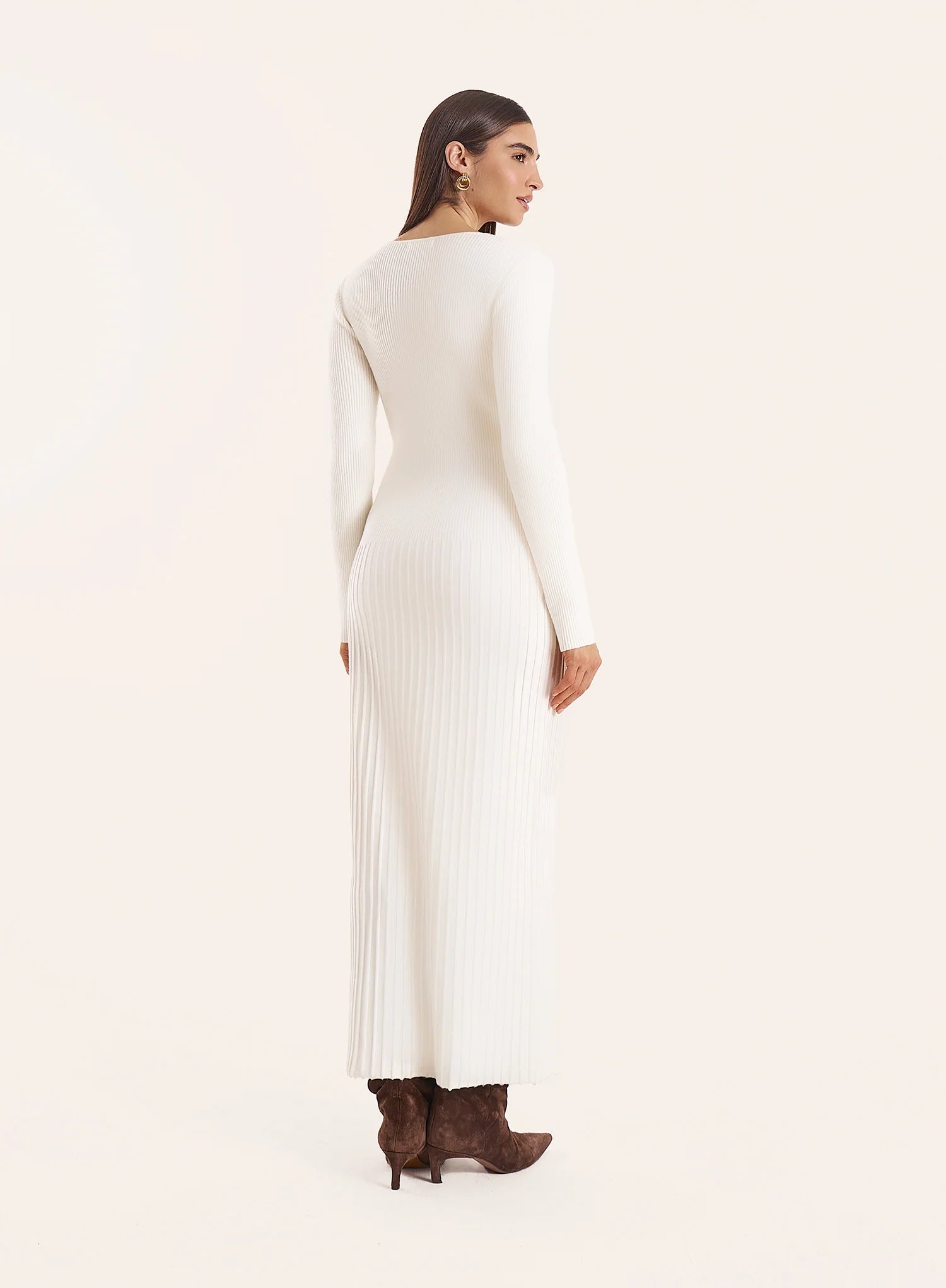 Off White Drop Waist Knitted Maxi Dress