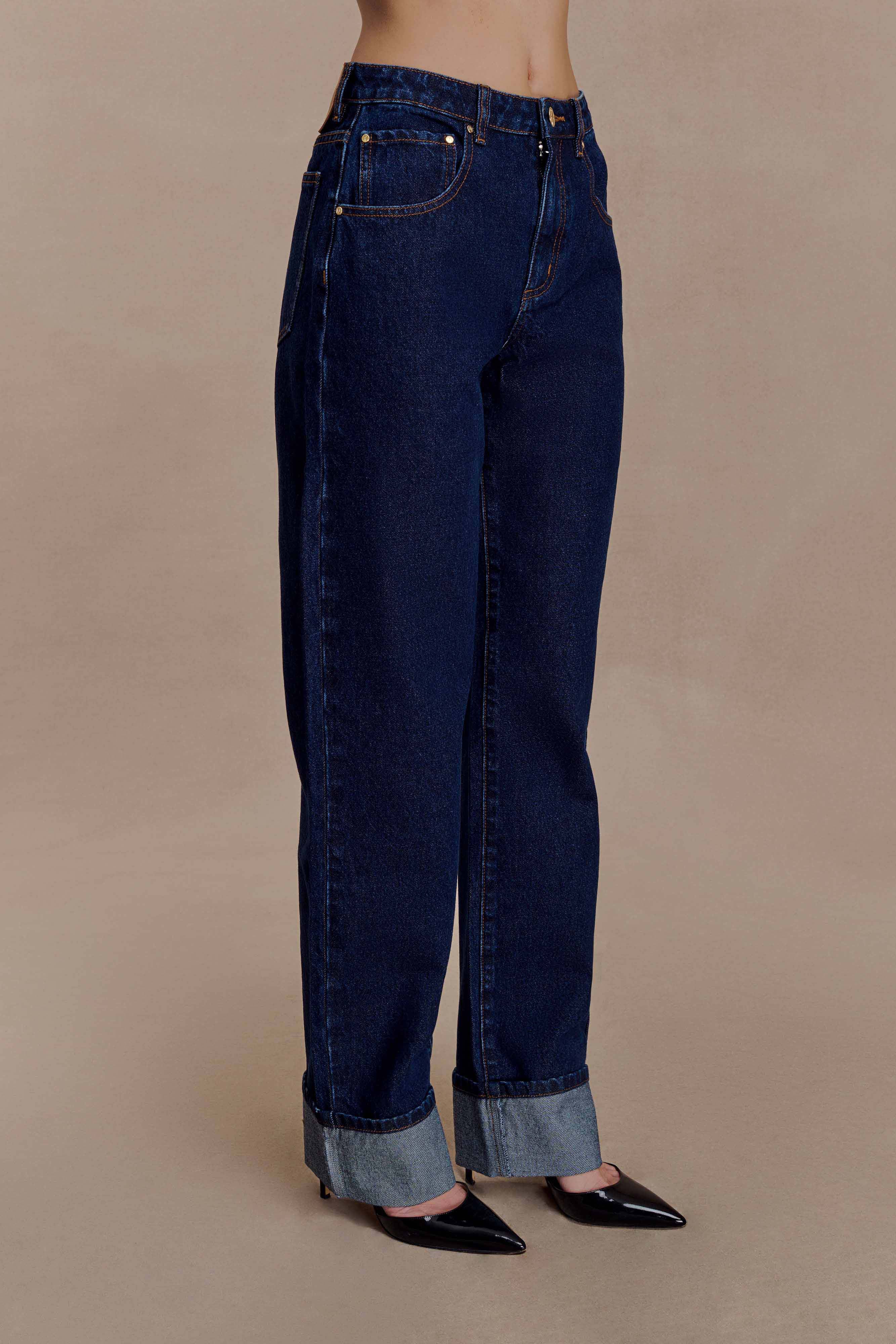 Kirralee Straight Leg Cuffed Jeans Indigo Blue