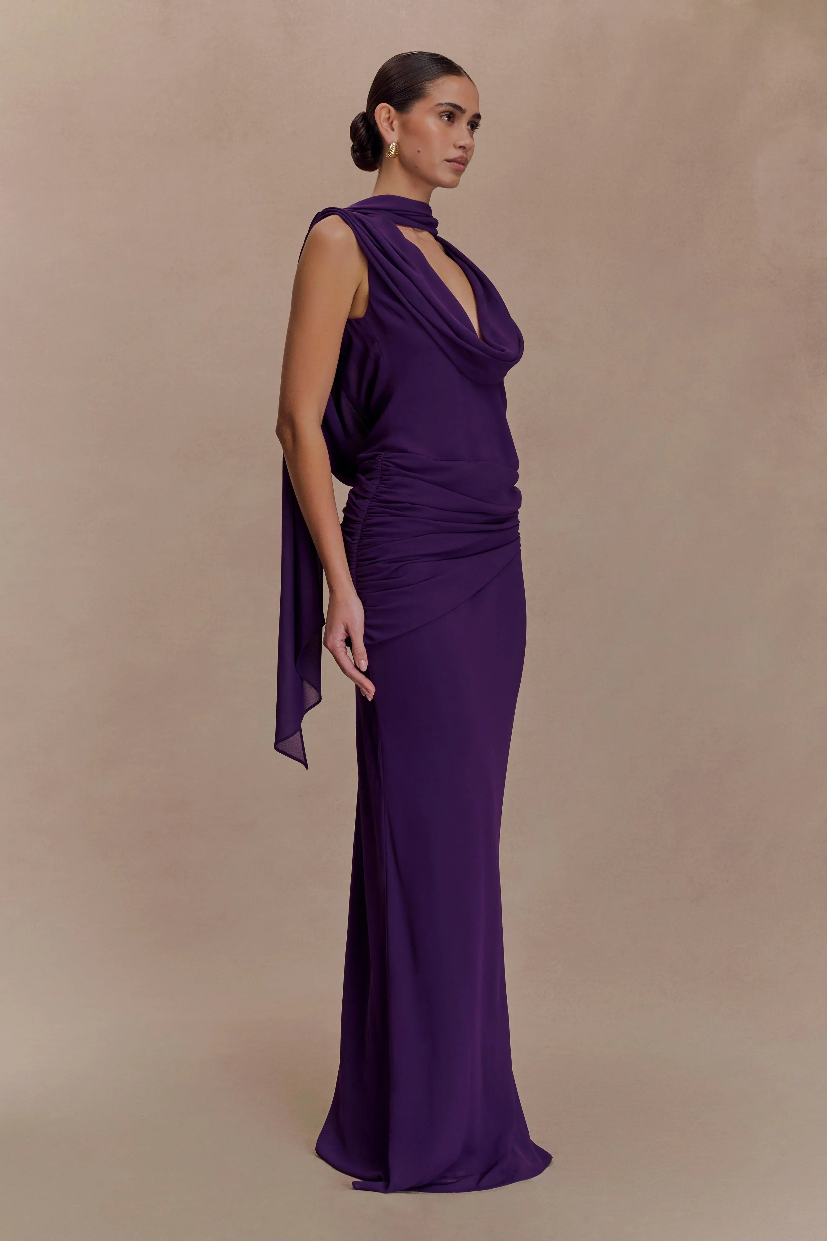 Giulia Chiffon Draped Maxi Dress Purple