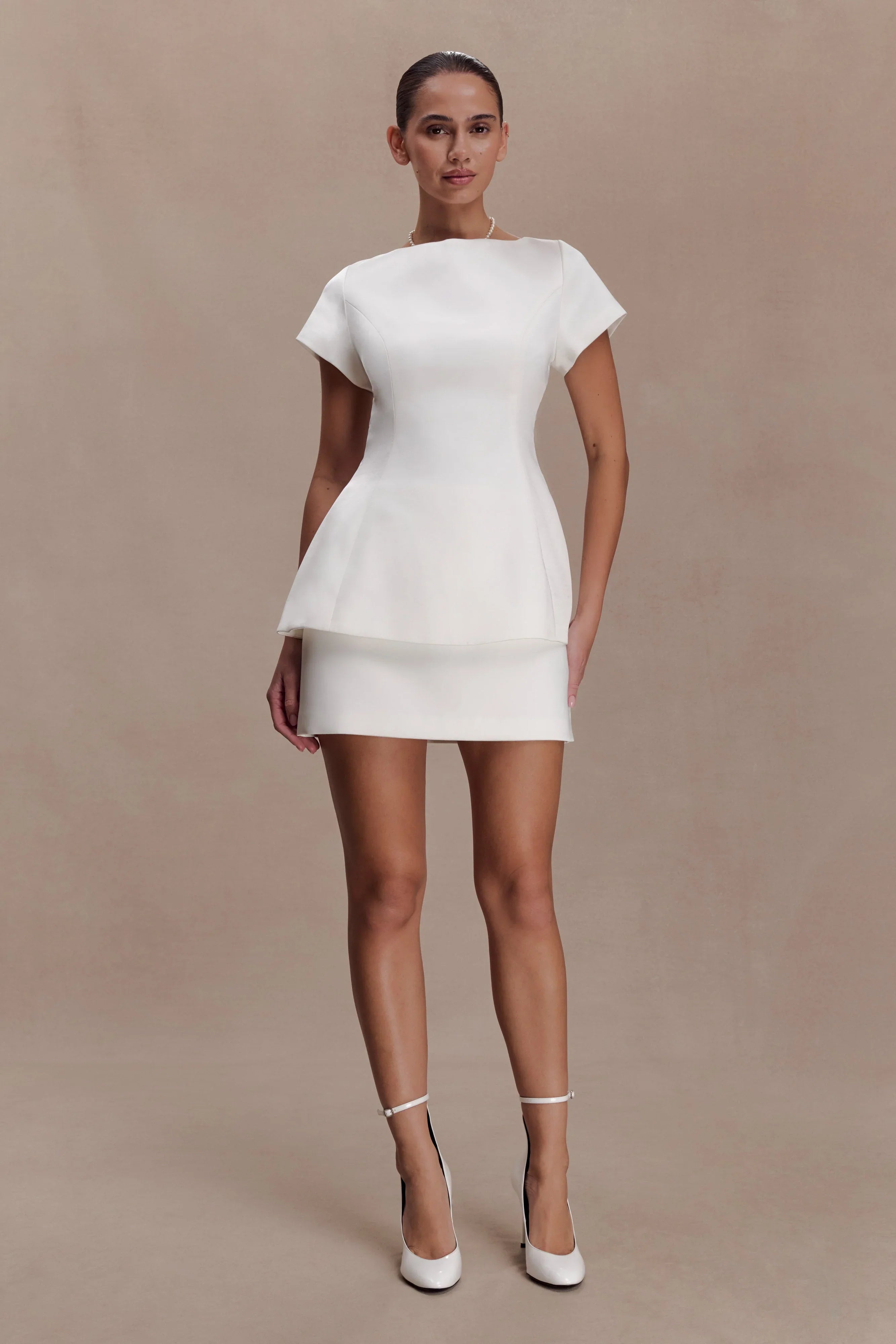 Adeline Short Sleeve Satin Top White
