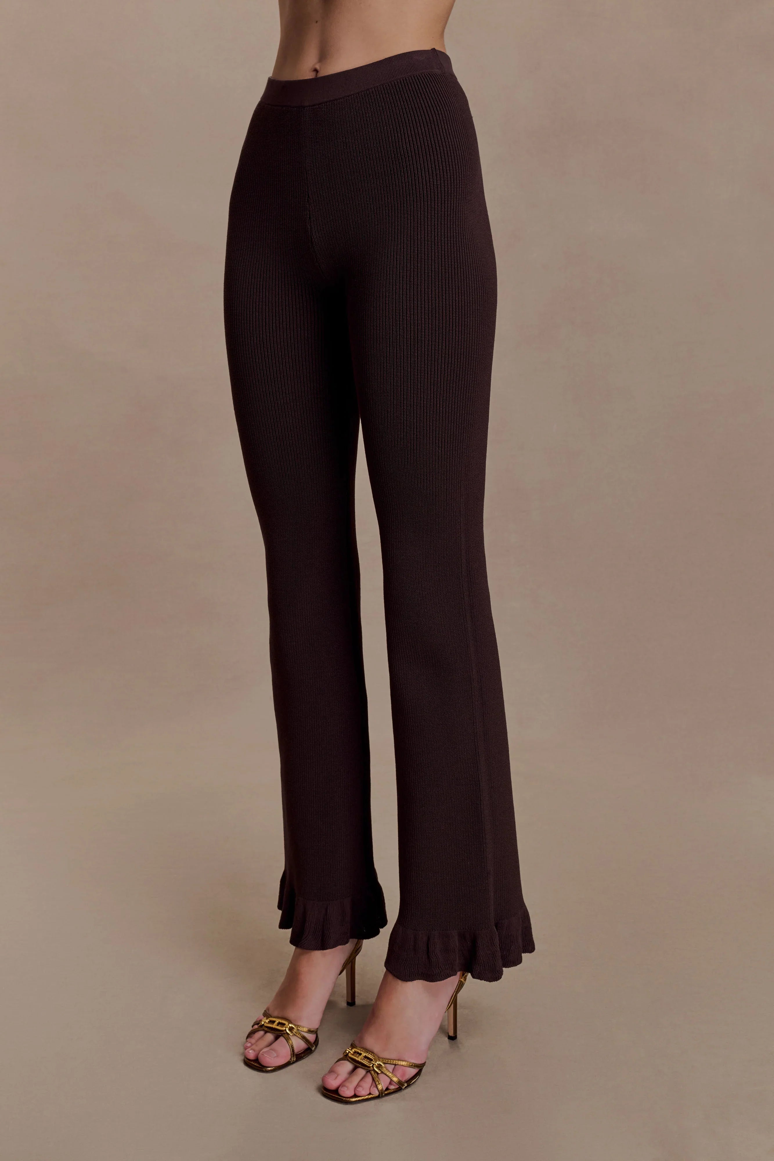 Suzie Ribbed Flared Pants Chocolate